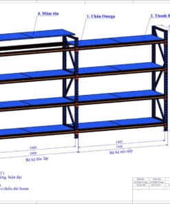 Kệ trung tải 4 tầng: cao 2000 x dài 3940 x rộng 600 x 4 tầng