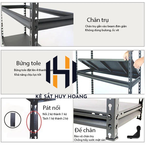 Cấu tạo kệ V móc gài 4 tầng không cần sử dụng bulong, ốc vít